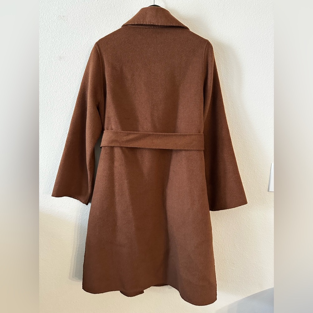 Zara Wool Blend Belted Wrap Coat Blogger Favorite Brown Toffee Medium - Picture 7 of 9